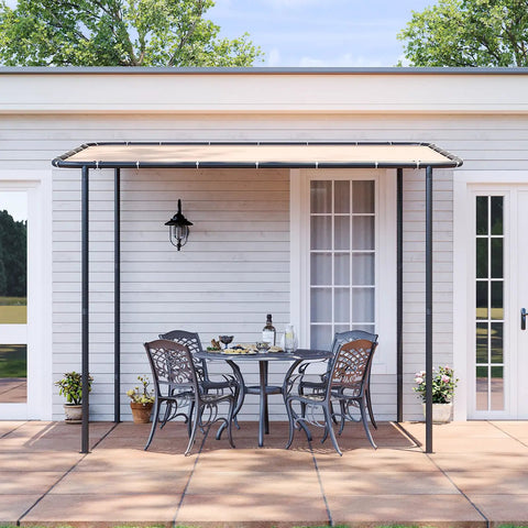 10x6 Lean To Gazebo With Water Resistant And UV Resistant Canopy Wall Mounted Sloped Roof Awning For Patio Backyard Deck Or Garden Khaki