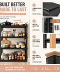 44 Inch Tall Adjustable Kitchen Storage Shelf Four Tier Metal Bakers Rack For Pots Pans And Pantry Staples with items displayed