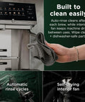 Fully Automatic Espresso Machine With 10 Custom Options And Built In Grinder Pours Barista Level Coffee Directly On Your Counter Using Easy One Touch Controls For A Smooth Daily Grind That Hits Different, showing cleaning features and auto-rinse.