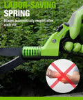 Ultra Sharp 15 Inch Grass Shears With 360 Degree Swivel Blades showing labor-saving spring with green TPR handle.