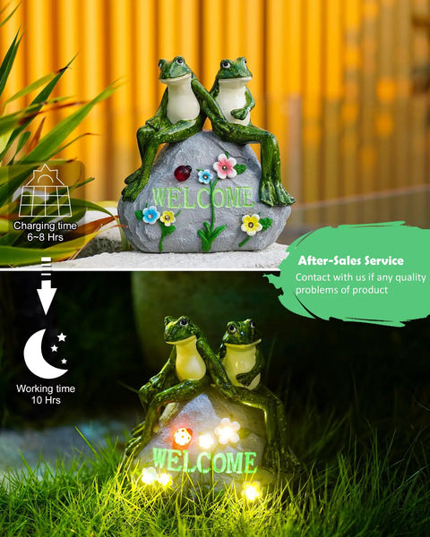 Solar Frog Garden Statue With Realistic Succulent And 7 LED Lights, Outdoor Lawn Decor for Patio Balcony Yard at night