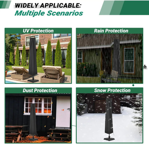 Waterproof Patio Umbrella Cover For 7 To 9 Foot Outdoor Market Umbrellas With Zipper And Rod in various weather conditions