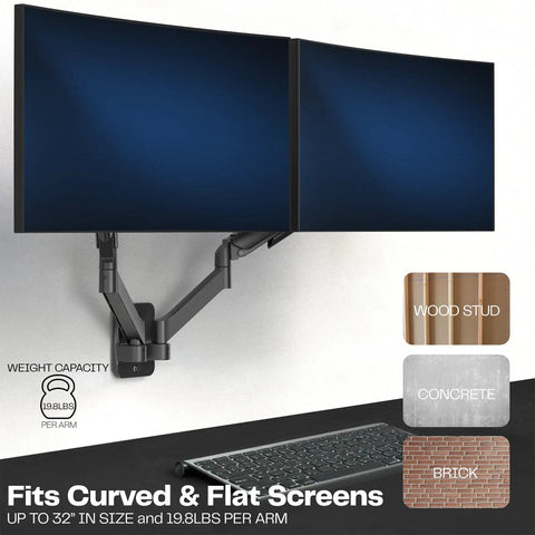 Super Smooth Heavy Duty Double Arm Dual Monitor Wall Mount With Zero Hassle Quick Height Adjustment For Two 17 To 32 Inch Monitors Total Flex Full Motion Articulating Black with dual screens