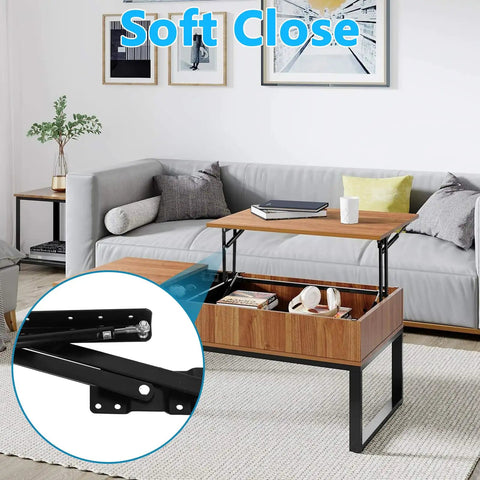 Heavy Duty Coffee Table Lift Top Hardware With Hydraulic Gas Spring Mechanism, Straight Up 4 Piece DIY Lifting Hinge Kit for soft close operation in living room.