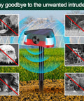 2 Pack 360 Degree Solar Outdoor Motion Sensor Alarm With 3 Loud 129dB Sirens Remote Control 4 Modes Ultrasonic Animal Deterrent For Yard Garden Farm scare zone