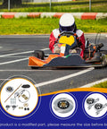 32 Inch Go Kart Rear Axle Assembly Kit with Shaft Hub and Chain Brake 815mm Length on a racing track with kart.