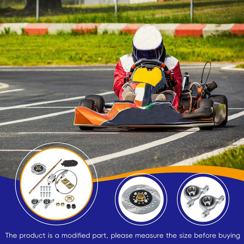 32 Inch Go Kart Rear Axle Assembly Kit with Shaft Hub and Chain Brake 815mm Length on a racing track with kart.