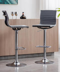 Set Of 2 Adjustable Faux Leather Swivel Bar Stools With Back Counter Height 360 Degree Rotation Hydraulic Lift Grey