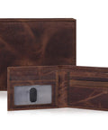 Slim Leather Wallet For Men With RFID Blocking, Minimalist Front Pocket Bifold, Ultra Thin And Sleek With ID Window, Mocha Color Shade open view