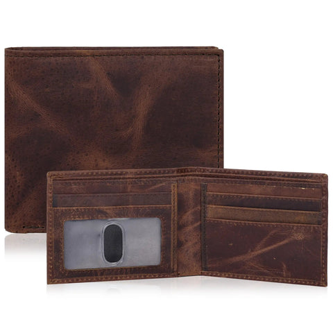 Slim Leather Wallet For Men With RFID Blocking, Minimalist Front Pocket Bifold, Ultra Thin And Sleek With ID Window, Mocha Color Shade open view