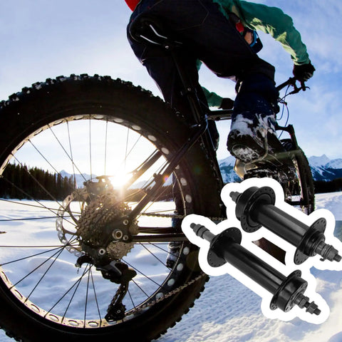Mountain biker on snow with Beefy Fat Tire Mountain Bike Hub Set for 26x4.0 Snow Biking Front 135mm Rear 190mm