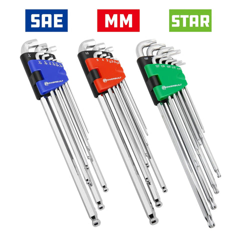 9 Piece SAE Stubby End Hex Key Set With Extra Long Arms For Tight Spots And Extra Leverage Ball End LWrenches In Blue Storage Case