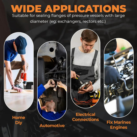 Image showing diverse applications of Crush Flat Copper Washers Set With 120 Pieces In 15 Metric Sizes M5 M6 M8 M10 for DIY, automotive, and electrical uses.
