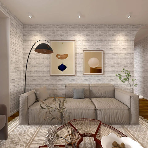 Peel And Stick Brick Wallpaper Dope 3D Faux White And Gray Wall Covering Self Adhesive Removable Backsplash For Bedroom And Living Room Waterproof Thick 197In Long 18In Wide in modern living room