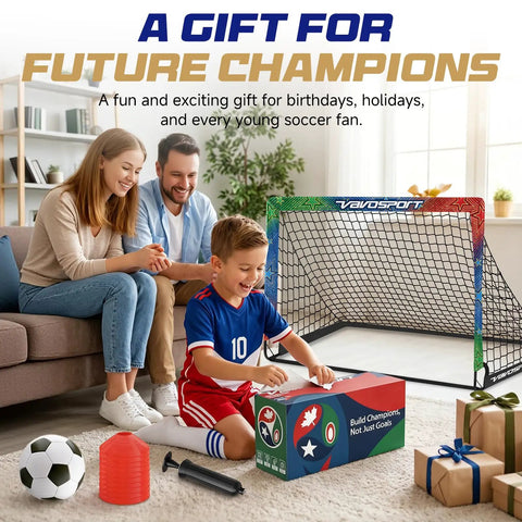 Two Pack Easy Fold Pop Up Kids Soccer Goals For Backyard Play With Net Size 3 Soccer Ball Pump 10 Training Cones Ground Stakes And Carry Bag Portable Outdoor Soccer Training Kit For Toddlers And Kids with child unboxing
