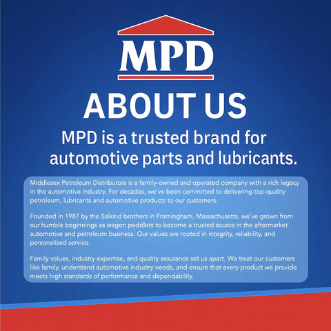 MPD About Us page highlighting the trusted brand for automotive parts and lubricants with family-owned business details.
