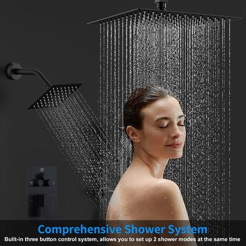 Top Shelf Ceiling Mount Rainfall Shower System With 12 Inch Matte Black Finish Side Spray Heads Self Cleaning Nozzles And Multi Function Handheld Sprayer For A Pro Level Bathroom Glow Up