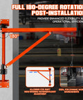 Heavy Duty Wall Mount Jib Crane Hoist Bracket With 660 Pound Load Capacity Support For Electric Scaffolding Lift showcasing 180-degree rotation post-installation.