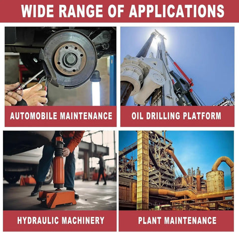 Collage showcasing applications of Beefy Heavy Duty High Pressure Pneumatic Foot Operated Hydraulic Pump in maintenance and machinery