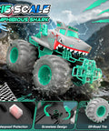 Waterproof Amphibious 1To16 Scale RC Car With 4WD Monster Truck All Terrain Off Road Toy For Kids 3 12 Years Old Dope Pool And Beach Fun Birthday Gift Gray, depicting amphibious shark design with large off-road tires.