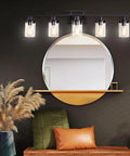 Five Light Black Vanity Fixture With Clear Glass Shades For Farmhouse Bathroom Mirror And Wall Sconce Modern Black Finish
