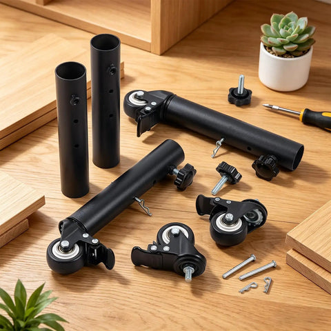 Top Tier Heavy Duty Table Leg Extenders With Casters Four Pack Adjustable Height Risers steel components and lockable roller casters