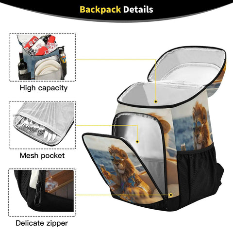 Image of a Yacht Inspired Insulated Cooler Backpack With Leakproof Waterproof Design 30 Can Capacity 30L and its features.