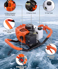 Detailed view of a 53cc powerful 2-stroke engine from a Beefy 52cc Gas Powered Post Hole Digger with labeled components.