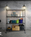 4 Tier Heavy Duty Wire Shelving Unit With Wheels And Leveling Feet, 60 Inch Wide Garage Storage Rack, Commercial Grade Steel Open Shelf, Adjustable Height, Mobile Utility Shelving For Shop, Basement, Or Pantry with storage bins