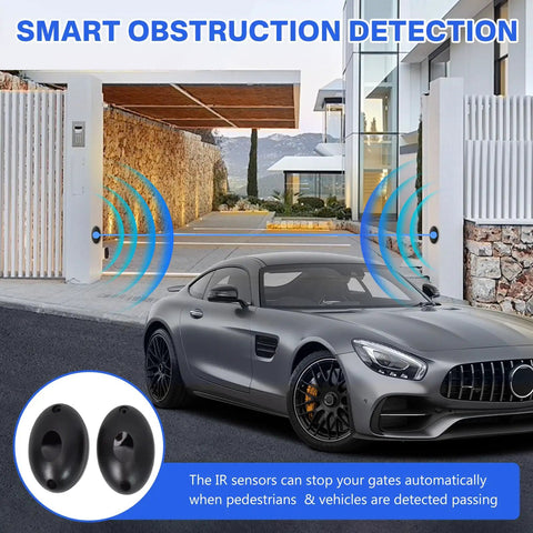 Heavy Duty 4400lb Automatic Sliding Gate Opener Kit With APP Control 750W Motor Remote Kit showing obstruction detection