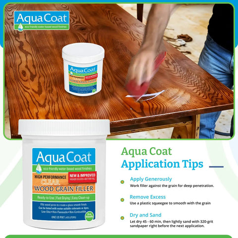 Hella Smooth Water Based Wood Grain Filler Gel With Easy Sanding And Rapid Dry Time Ideal For Sealing Pores On Oak And Walnut showing application on wood.