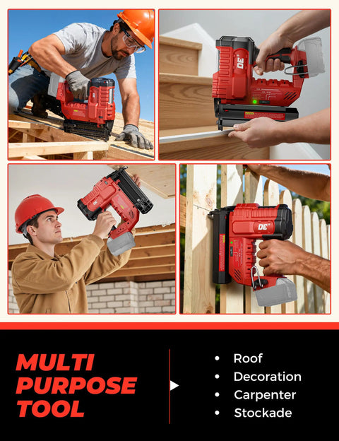 Built Tough 18 Gauge Cordless Brad Nailer And 2 In 1 Electric Stapler For Milwaukee 18V Batteries used in carpentry projects.