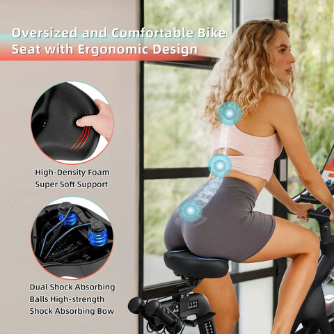 Ultra Wide Memory Foam Bike Seat Cushion For Spin And Exercise Bikes Extra Large 12.6 by 11.4 by 4.7 Inches Thick Cushioned Saddle With Soft Durable Cover Non Slip Red Great For Long Rides, black bike seat