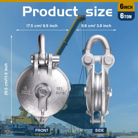 Front and side view of Beefy Yarding Block With Shackle And Pin Snatch Block Pulley For Wire Rope Cable Systems