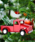 3 Pack Vintage Red Truck Ornaments With Mini Christmas Trees Handcrafted Metal Car Model Holiday Decor Each 4.7 Inch Retro Vibe
