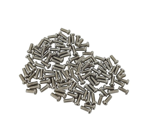 Top Shelf 100 Pack M3.5 X 10mm Round Head Metric Machine Screws Featuring Phillips Drive And Cross Recessed Slots in a pile.