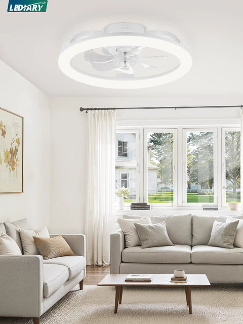 20 Inch Low Profile Breezy Ceiling Fan With Lights And Remote Dimmable LED Light in modern living room