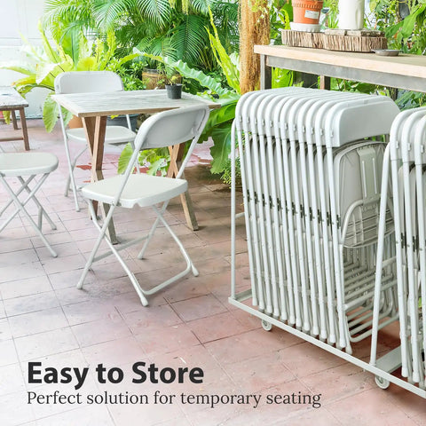 Folded 10 Pack Foldable Plastic Chairs For Indoor And Outdoor Use, Stackable Folding Chairs With 350 Lb Capacity Steel Frame