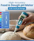 No Fuss PH Meter With Spear Probe For Sourdough Fermentation Hot Sauce Canning Cheese Salami Kimchi And Kombucha Water Resistant Kit With Calibration Powders For Quick Accurate Readings being used to measure pH of dough
