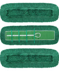 Top Shelf 48 Inch Green Dust Mop Heads 3 Pack Heavy Duty Washable Microfiber Floor Sweepers For Cafes And Stores, Sweep Up Dust Without Breaking A Sweat, green mop pads.