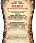 Coffee Maker Cleaner bottle with instructions and coffee bean design on label.