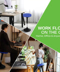 Flexible Standing Desk Stool for Ergonomic Active Sitting in home office and classroom settings, blue adjustable wiggle chair to reduce leg fatigue.