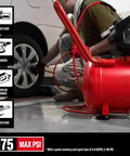 Badass 10 Gallon Oil Free Air Compressor Ultra Quiet 175 PSI Max Portable Shop Pump inflating a car tire in garage.