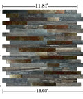 Peel And Stick Backsplash Tiles 10 Sheet Set PVC Metal Look Self Adhesive for Kitchen and Bathroom Walls Easy DIY No Fuss Grey and Silver Finish No Grout Required, showing one tile measured at 11.81" x 13.03" with metal look
