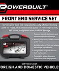 Front End Service Kit For Cars And Trucks With Tie Rod End Puller Ball Joint Separator Pitman Arm Puller - 6 Piece Heavy Duty Suspension Tool Set In Black Display with Features Listed