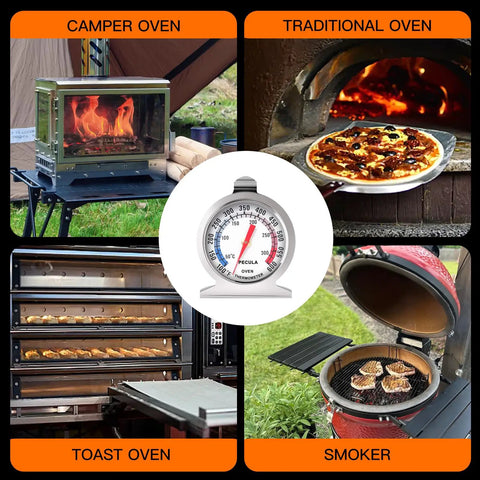Battery-Free Analog Oven Thermometer With Dual Color Dial for oven, grill, smoker, fryer; uses: camper, traditional, toast, smoker