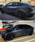 Snag These Fresh Multi Spoke Wheel Covers For Tesla Model Y 19 Inch Hubcaps 2020 To 2024 Four Piece Set on a parked Tesla.