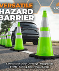 36 Inch Lime Green Traffic Cone With Dual 6 Inch And 4 Inch Reflective Collar Four Pack Heavy Duty PVC Safety Cone