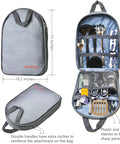 All In One Camping Cooking Utensils Set With 40 Pieces Portable Kitchen Kit in zippered grey nylon bag, tools organized inside