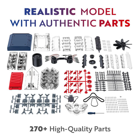V8 Engine Model Kit That Runs Hands On STEM Build Your Own Mini V8 Engine For Adults And Ages 12 And Up parts display